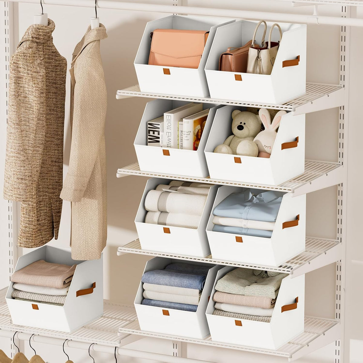 Homsorout Fabric Closet Storage Cubes - Square Storage Bins with Dual Handles for Clothes, Towels, Toys, Cube Storage Organizers for Bedroom, Nursery, Shelves, Closet, Small Spaces, Beige