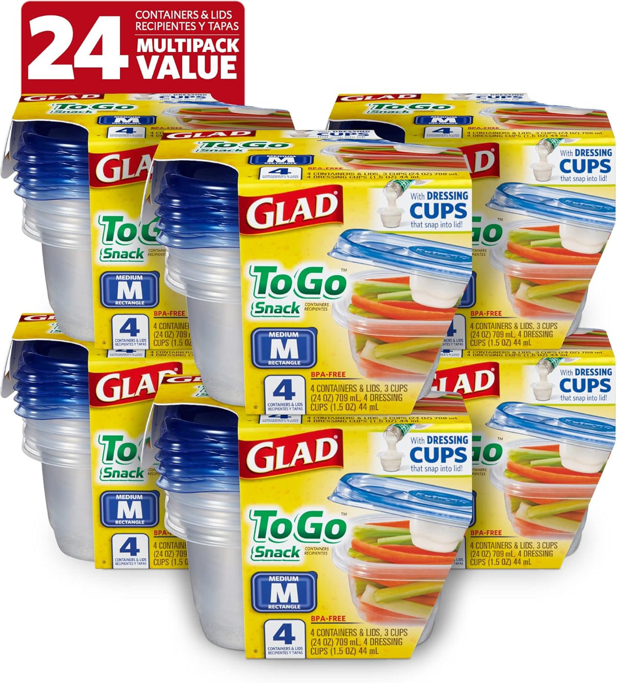 Glad GladWare XL Square Food Storage Containers with Lock Tight Lids, BPA-Free Family Size Plastic Containers for Leftovers, Meal Prep, and Freezer Storage, Dishwasher Safe, 104 Oz