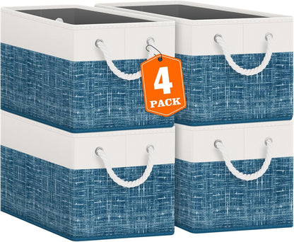 Fab totes Storage Bins, Foldable Storage Baskets for Organizing Toys, Books, Shelves, Closet, Large Storage Box with Rope Handles, Sturdy Organizer Bins, White & Grey