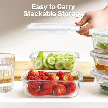 HOMBERKING Borosilicate Glass Meal Prep Containers with Locking Lids, Glass Food Storage Containers Set, Airtight Lunch Bento Boxes, BPA-Free & Leak Proof, 36oz & 14oz, Freezer, Oven Safe