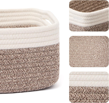 MiniArk Small Storage Baskets for Organizing | Closet Organizer Bins | Shelf Toy Basket | Woven Rope Baskets | Cube Decorative Box | Shallow Basket | L11.5xW7.5xH4.7| Brown