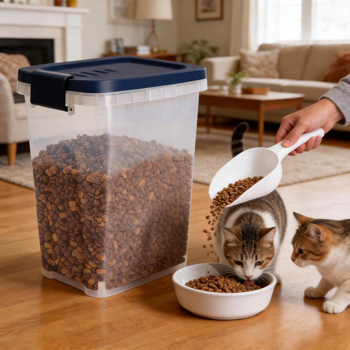 5-10 Lbs Cat Food Storage Container with Scoop - Airtight Dog Food Container - Buckle-Lock Pet Food Container for Dog, Cat, Bird Seed, Chicken, Dry Food Storage Bin Container for Rice, Cereal, Flour
