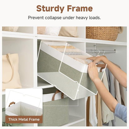StorageWorks Storage Bins, Shelves Baskets for Organizing, Fabric Closet Organizers with Handles, Metal Frame, Beige-Cotton-linen, 2-Pack