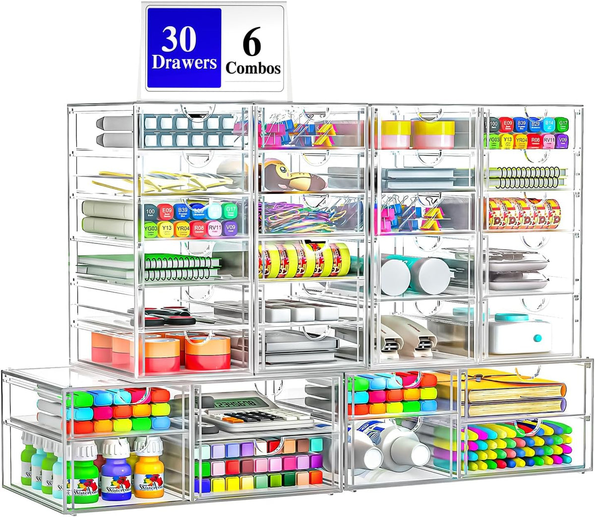 Acrylic Makeup Organizer with 13 Drawers, Bathroom Counter Organizer, Acrylic Organizers, Desk Organizer, Office Supplies, Storage Drawers for Cosmetic, Pencil, Coffee, etc 3 Pack