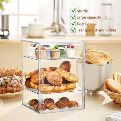 SANKEU Pastry Display Case,Bread Box for Kitchen Countertop,4 Layers Adjustable Clear Bread Storage with Magnetic Door Bakery Pastry Display15.5x11.4x9.8inch，1 Pack
