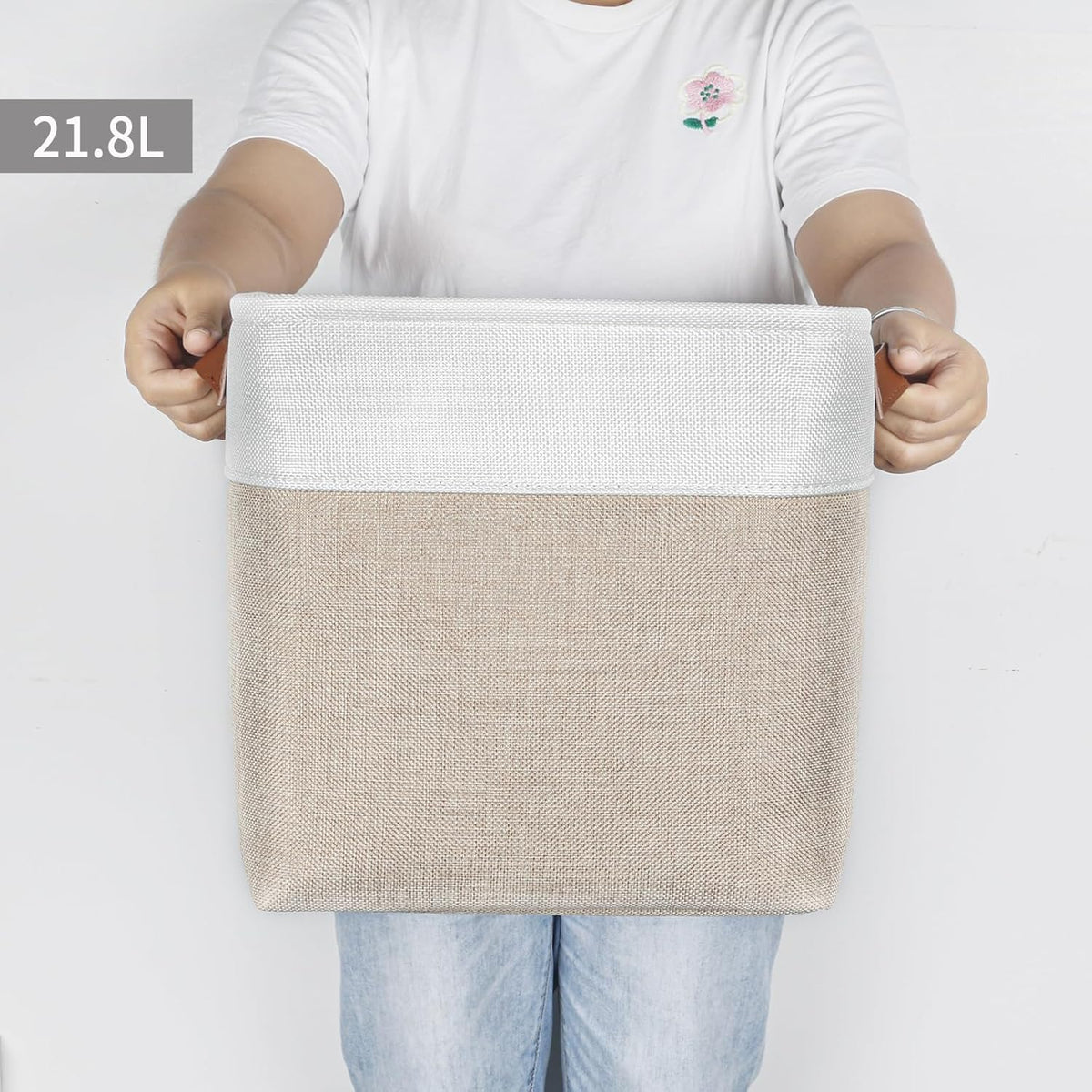 Bagnizer Large Fabric Storage Baskets | 50L Storage Bins, Decorative Linen Closet Baskets with Handles for Organizing, Shelf, Toys, Clothes, Home, Office, Nursery, 17x12x15Inches (Grey&White)