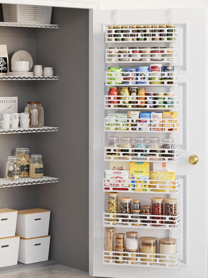 6-Tier Over the Door Pantry Organizer, Pantry Organization And Storage, Hanging Storage Organizer Spice Rack Metal Shelving for Home & Kitchen, Office Laundry Room Bathroom Black
