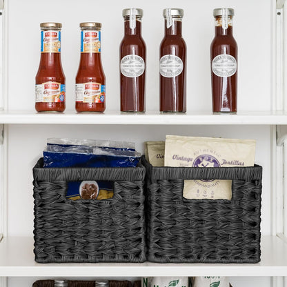GRANNY SAYS Wicker Storage Baskets for Shelves, Wicker Baskets for Organizing, Waterproof Woven Basket for Pantry, Rectangle Basket for Shlef, Brown, 2-Pack