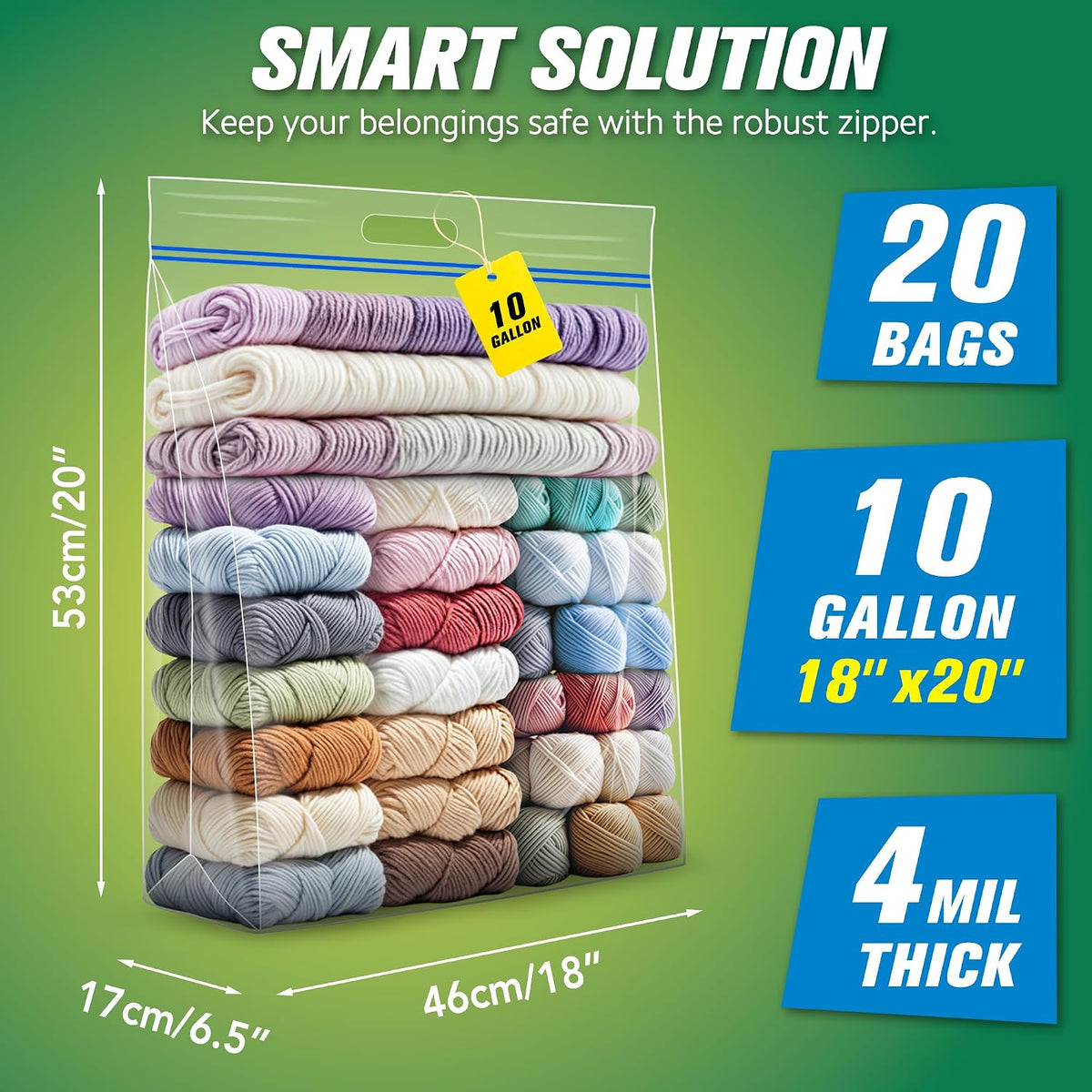 HIBAG 25 Gallon Jumbo Storage Bags, 35” x 24” Resealable Clear Bags with Handle, Extra Large XL Heavy Duty for Clothes Pillow Travel Moving, Pack of 3