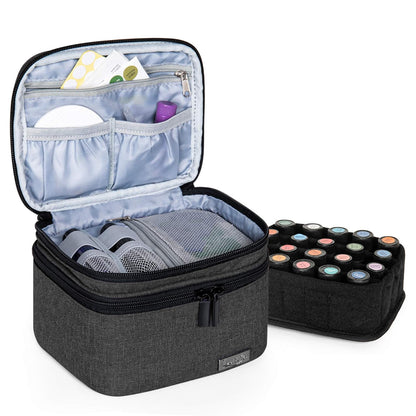 LUXJA Essential Oil Carrying Case - Holds 30 Bottles (5ml-30ml, Also Fits for Roller Bottles), Double-Layer Organizer for Essential Oil and Accessories, Black (Bag Only)