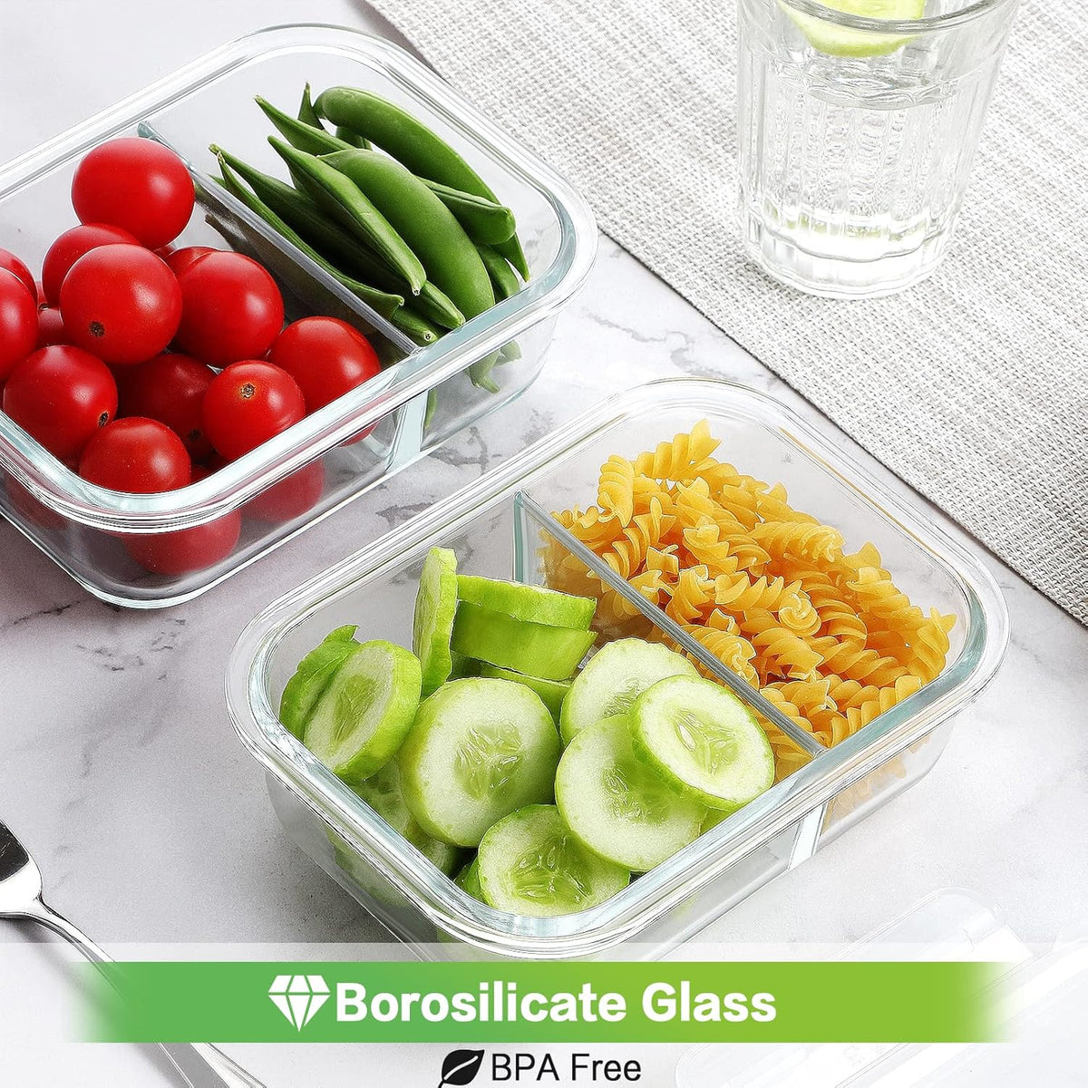 36oz Large Glass Meal Prep Containers with lids, Glass Food Storage Containers with Leak Proof Snap Lock Lids, Airtight Bento lunch Boxes, Kitchen Storage, Oven, Freezer and Dishwasher Safe