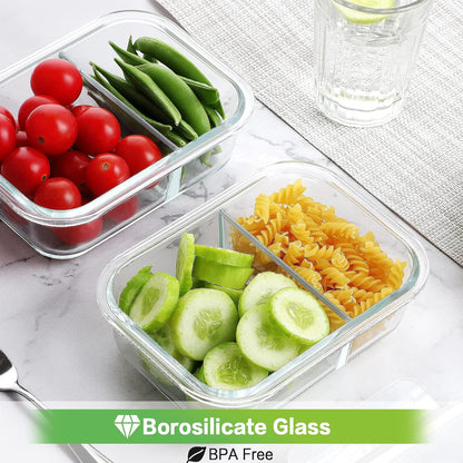 36oz Large Glass Meal Prep Containers with lids, Glass Food Storage Containers with Leak Proof Snap Lock Lids, Airtight Bento lunch Boxes, Kitchen Storage, Oven, Freezer and Dishwasher Safe