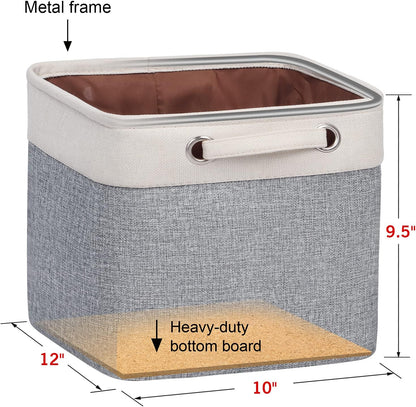 Foldable Storage Bin Collapsible Basket 12" x 10" x 9.5" Cube Storage Organizer Bins with Dual Carry Handles for Home Closet Shelves Drawers Organizer, Set of 3, Grey