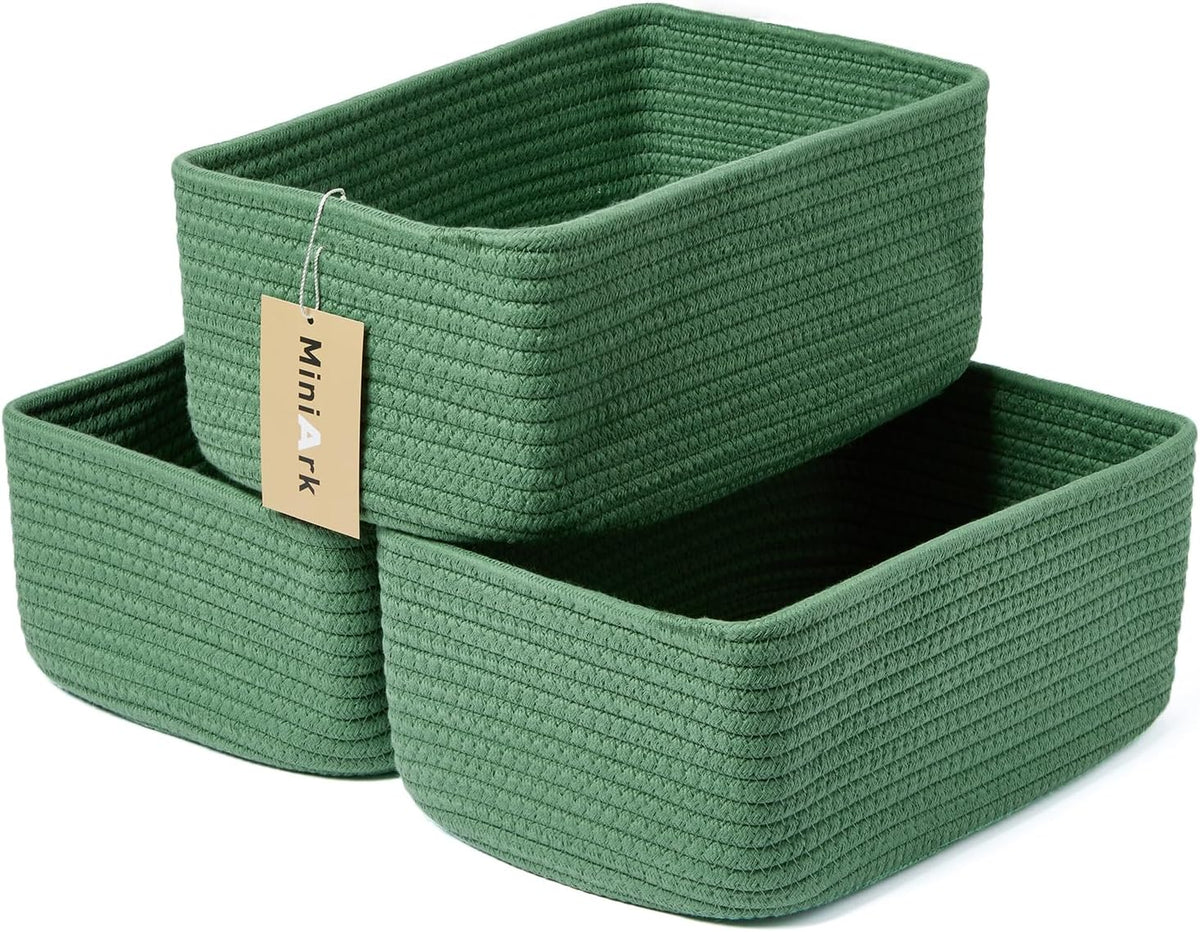 MiniArk Small Storage Baskets for Organizing | Closet Organizer Bins | Shelf Toy Basket | Woven Rope Baskets | Cube Decorative Box | Shallow Basket | L11.5xW7.5xH4.7| Brown