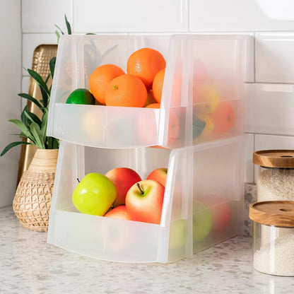 IRIS USA Clear Plastic Stackable Storage Bins, Large-, Open Front Fridge Pantry Kitchen Closet Cabinet Bathroom Organizer Basket for Organizing Snack, Cans, Office Supplies, and Coffee Pods