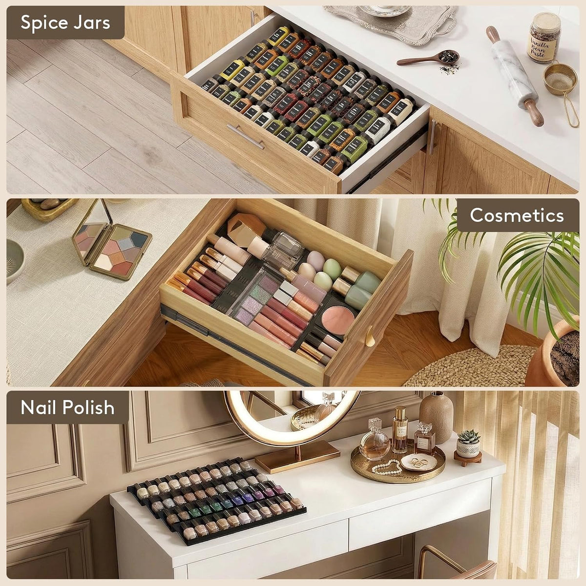 Lifewit Spice Drawer Organizer, 36PCS Interlocking Spice Rack for Drawer, Adjustable Seasoning Drawer Organizer with Non-Slip Pads, Spice Organization & Seasoning Storage for Kitchen Cabinet, Black