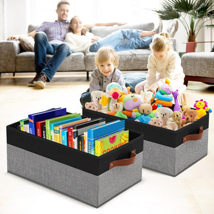 Large Capacity Storage Bins Closet Organizer for Shelves, Fabric Closet Storage Baskets Boxes with Leather Handles for Organizing Clothes, Sheets, Jeans, Toys, Books (Grey)