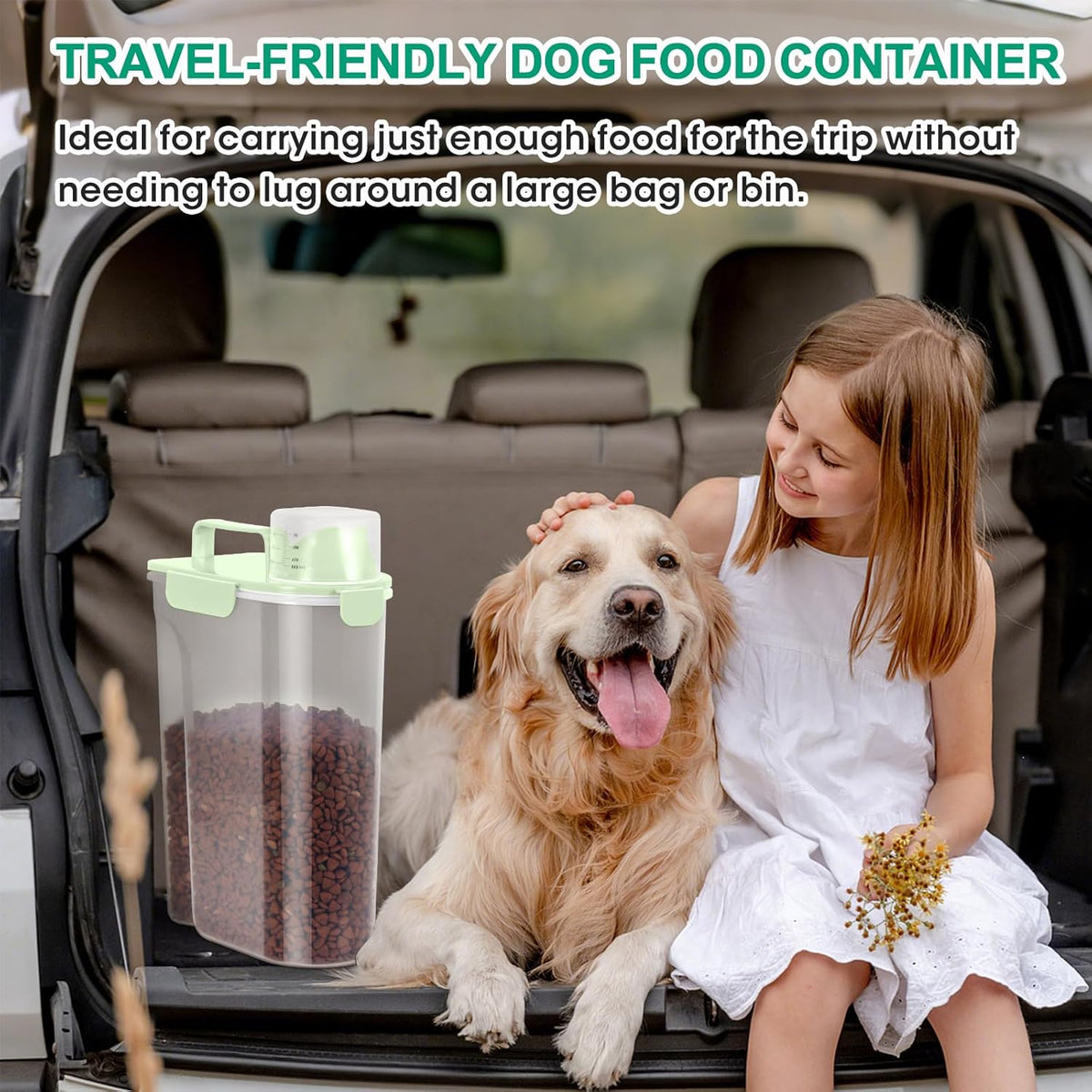 TBMax 2 Pack Cat Dog Food Storage Containers 10 to 14 Lbs, Portable Travel Pet Container Dispenser with Easy-Pouring Spout & Cup, Airtight Bird Seed Container Dog Treat Storage Bin -White