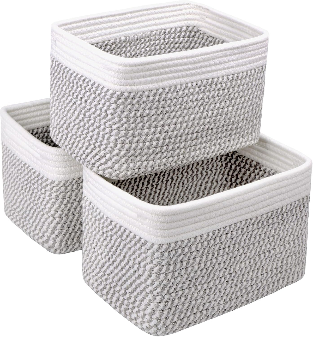 R RUNKA Small Cotton Rope Basket – Storage Bin for Organizing (10.6" x 6.7" x 6.7"), Bathroom Storage Basket for Shelf, Counter & Closet（Beige）
