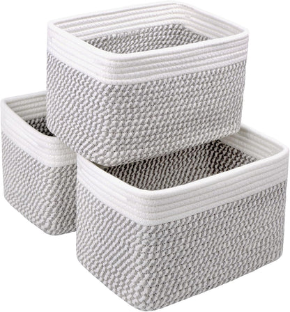 R RUNKA Small Cotton Rope Basket – Storage Bin for Organizing (10.6" x 6.7" x 6.7"), Bathroom Storage Basket for Shelf, Counter & Closet（Beige）
