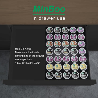 MinBoo BamBoo k cup holder Drawer or Countertop k cup Organizer Coffee Pod Holder Hold 35 Coffee Pod Storage Kcup coffee pods holder for coffee station Office and Kitchen k cup storage