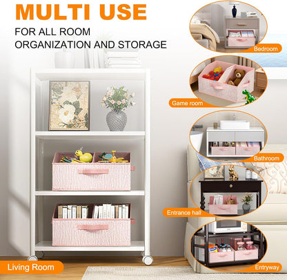 Closet Storage Bins, Large Closet Organizer Baskets with Divider & Handles,Trapezoid Fabric Shelf Organizers, Collapsible Storage Cubes for Clothes, Towels, Toys - Beige