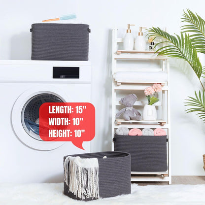 MINTWOOD Design 3-Pack Decorative Woven Storage Baskets for Shelves, Cube Bin Box for Organizing Books, Shoes, Dog Toys, Pantry Closet and Living Room Organizer, Oatmeal Brown