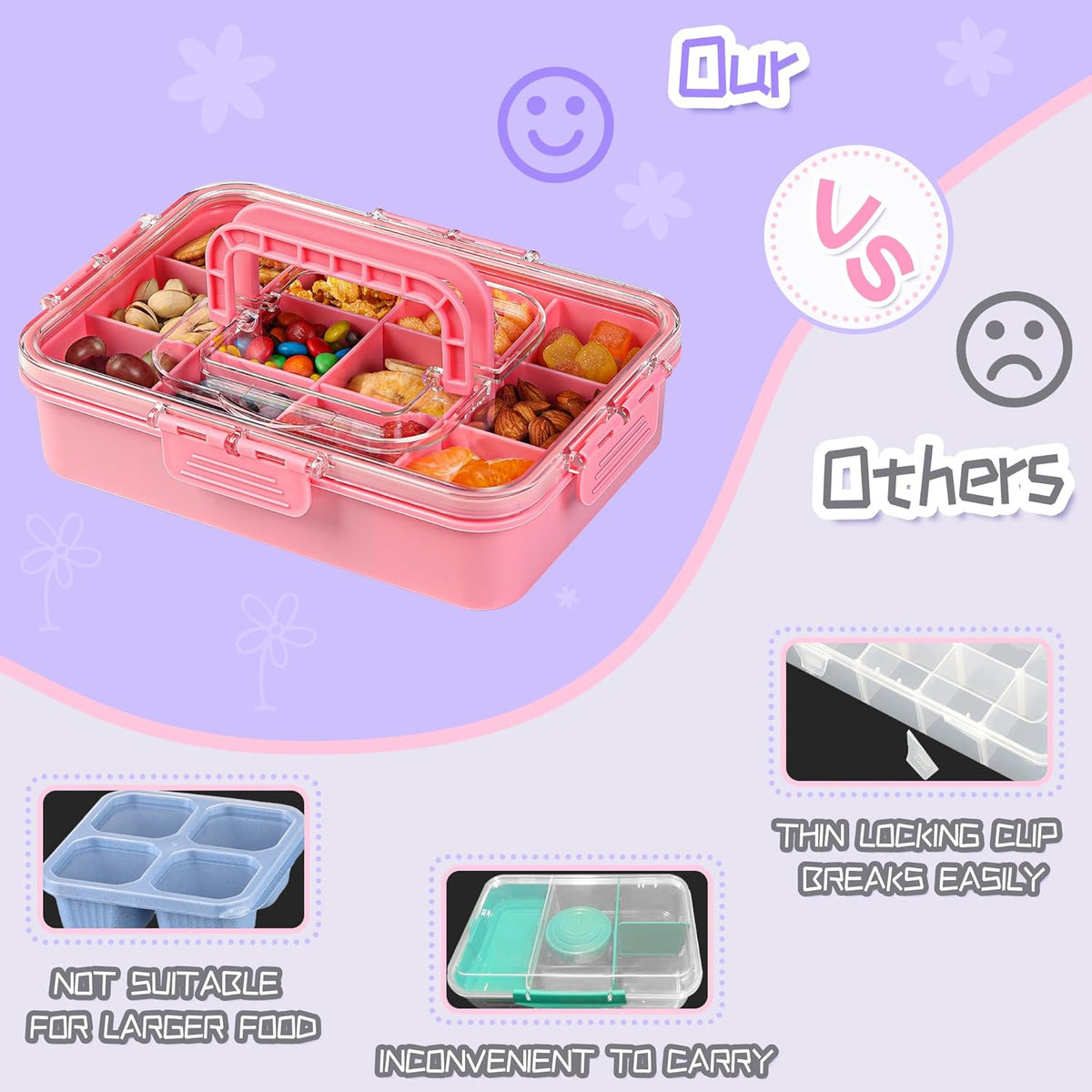 Xyptorix Snack Box Container for Kids - Adjustable 12-Compartment Snack Containers, Reusable Bento Box, Dishwasher Safe, BPA-Free, Perfect for School, Travel, Camping & Picnic, Ivory White