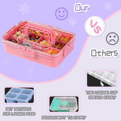 Xyptorix Snack Box Container for Kids - Adjustable 12-Compartment Snack Containers, Reusable Bento Box, Dishwasher Safe, BPA-Free, Perfect for School, Travel, Camping & Picnic, Ivory White