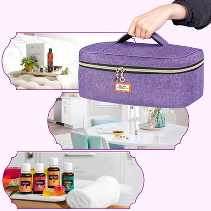 CURMIO Essential Oil Storage Case for 40 Bottles (5ml-30ml), Essential Oils Organizer Case with 2 Detachable Visible Pouches and Portable Handle, Patented Design, Gray (Bag Only)