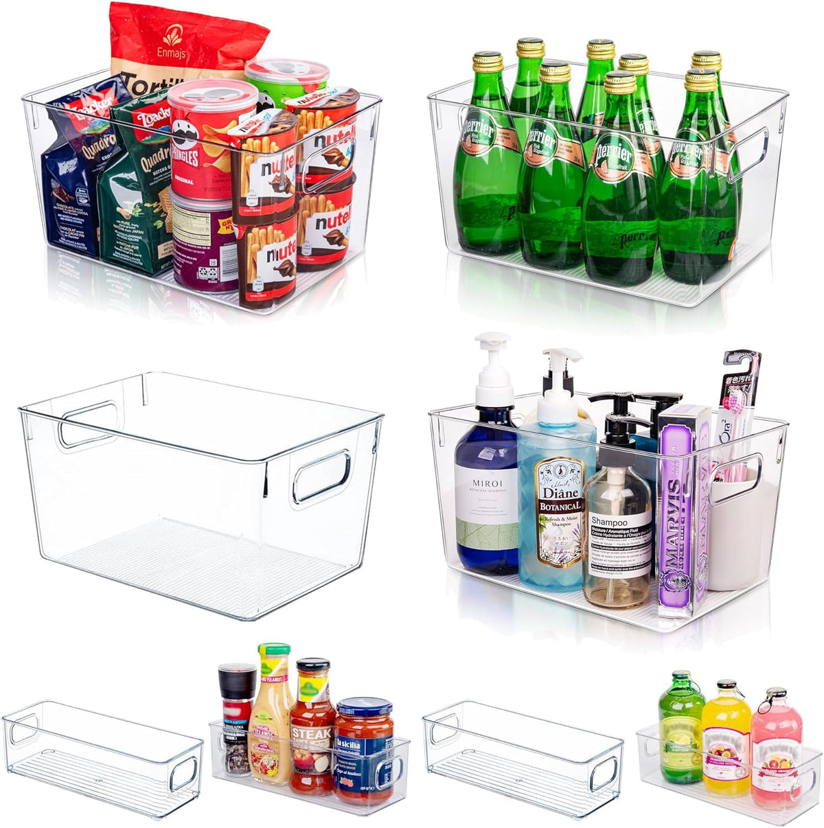 Clear Plastic Storage Bins-6 Pack Large Pantry Organizers and Storage Containers for Kitchen, Bathroom, Under-Sink, Office, Closet, Garage, Freezer and Snack