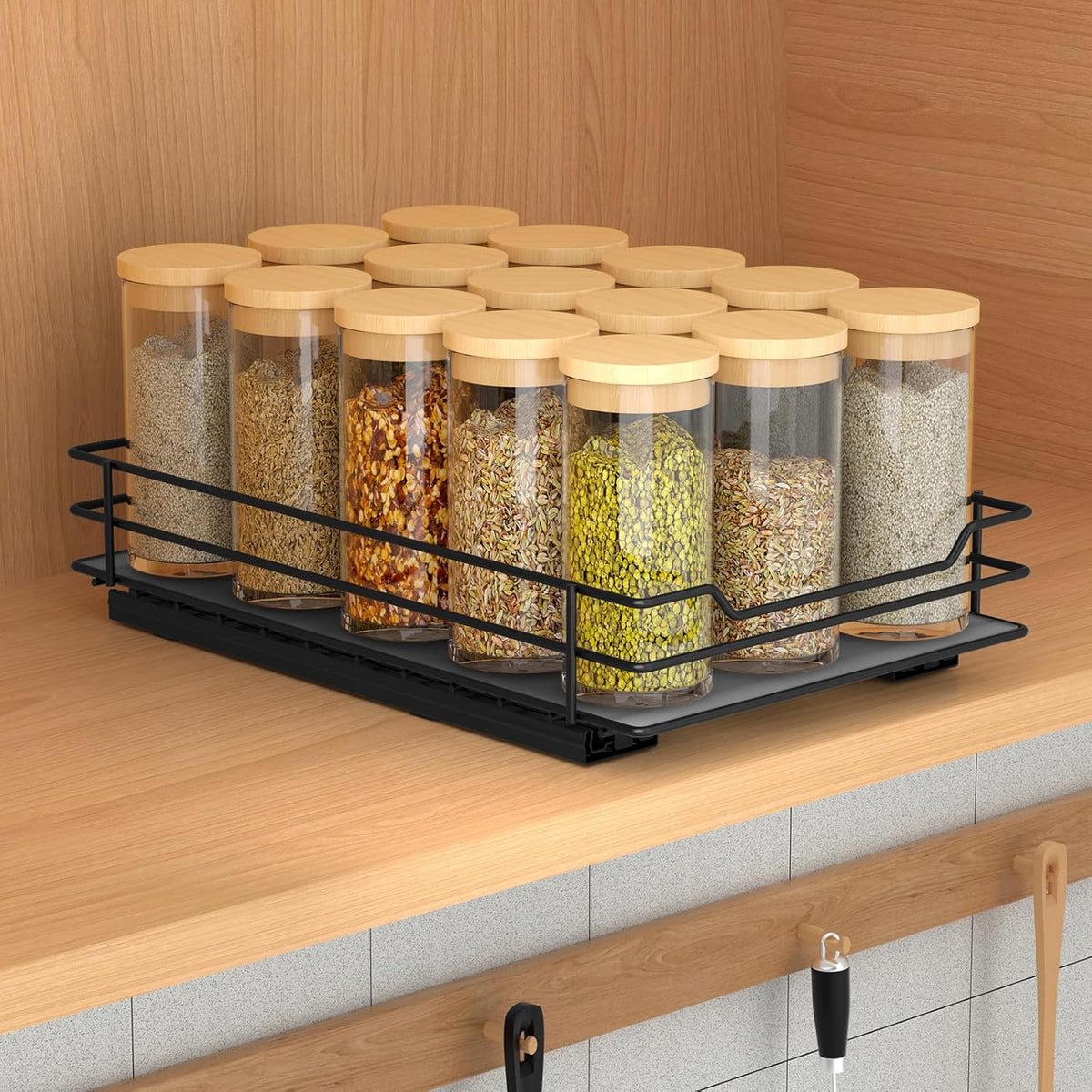 BOIVSHI 2-Tier Spice Rack, Pull Out Cabinet Organizer Spice Racks Height Adjustable Heavy Duty Metal Basket for Inside Cabinets & Pantry Closet(9.5''Wx10.5''Dx9.5''H)
