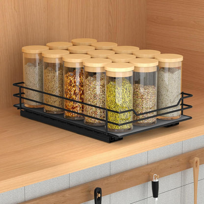 BOIVSHI 2-Tier Spice Rack, Pull Out Cabinet Organizer Spice Racks Height Adjustable Heavy Duty Metal Basket for Inside Cabinets & Pantry Closet(9.5''Wx10.5''Dx9.5''H)