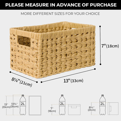GRANNY SAYS Wicker Storage Baskets for Shelves, Wicker Baskets for Organizing, Waterproof Woven Basket for Pantry, Rectangle Basket for Shlef, Brown, 2-Pack