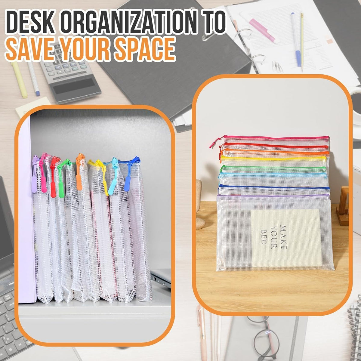 YOPCDJ 24pcs Mesh Zipper Pouch File Bags Puzzle Storage Bags, A3 17x12 Inches Large Reusable Zipper Pouches for Organizing Classroom Board Game Organization