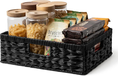 GRANNY SAYS Wicker Storage Baskets for Shelves, Wicker Baskets for Organizing, Waterproof Woven Basket for Pantry, Rectangle Basket for Shlef, Brown, 2-Pack