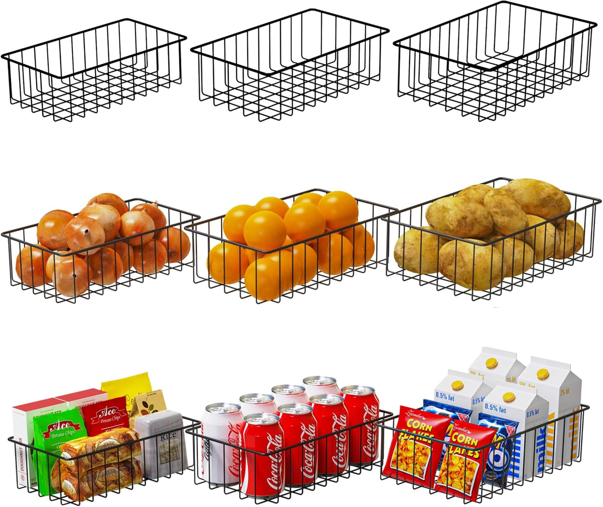 Joben Oligey 12 PACK (3 Szie) Small Wire Storage Baskets for Organizing,Pantry Organization Bins for Cabinets, Metal Basket for Kitchen, Bathroom Organizer (Black)