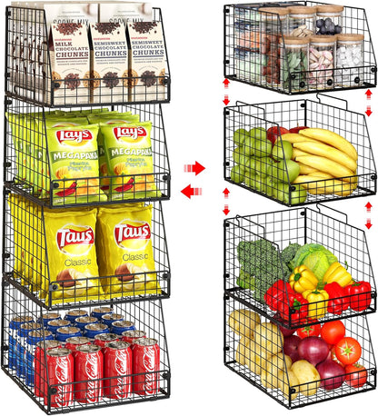 Jakyitvi XXL Stackable Wire Storage Basket, Extra Large Capacity Pantry Organizer and Storage, Muti-Purpose for Fruit Vegetable Basket & Toy Bin & Snack Organizer