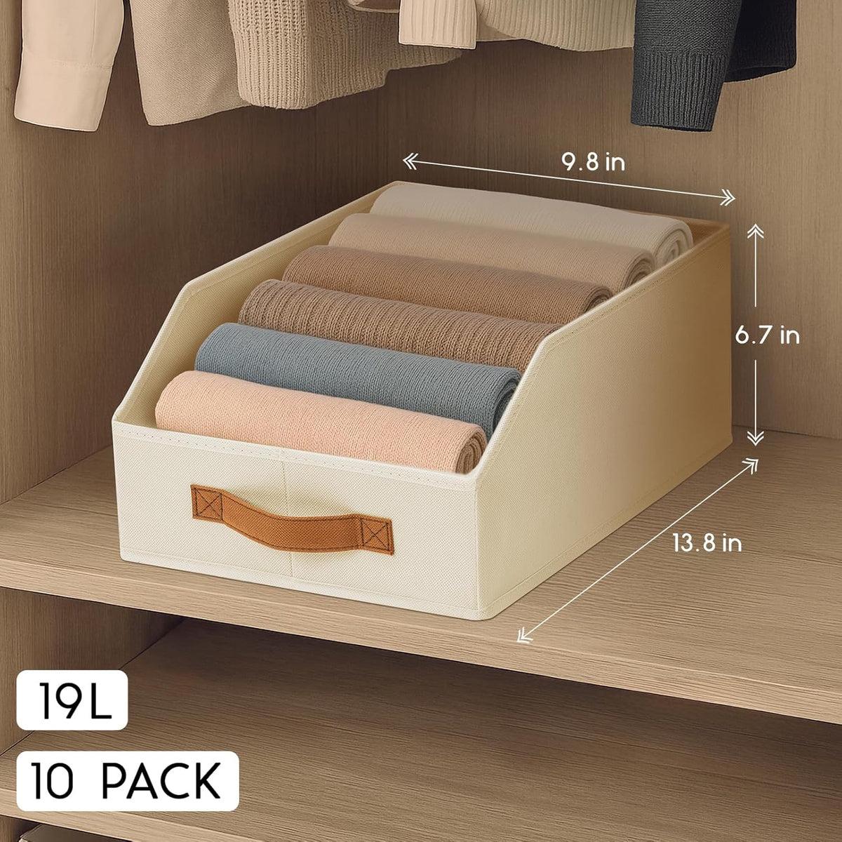 Homsorout Fabric Storage Bins for Organizing - Large Trapezoid Collapsible Storage Bins with Front Handle, Closet Organizers and Storage for Bedroom, Home Shelves, Small Spaces, Beige