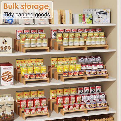 2 Sets Bamboo Can Organizer for Pantry, 3-Tier 6-Piece Adjustable Cabinet Can Display Rack, Soda Can Organizer Holds Up to 31 Cans, Canned Goods Storage Holder for Pantry, Cabinet, Countertop