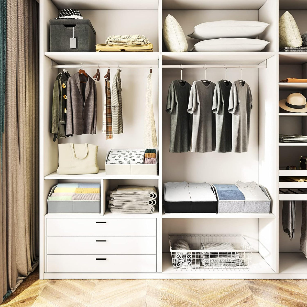 Homsorout Closet Organizers Bins 6 Packs - Large Closet Shelf Organizer with Handles, Fabric Trapezoid Storage Bins, Collapsible Storage Cubes for Clothes, Towels, Light Gray