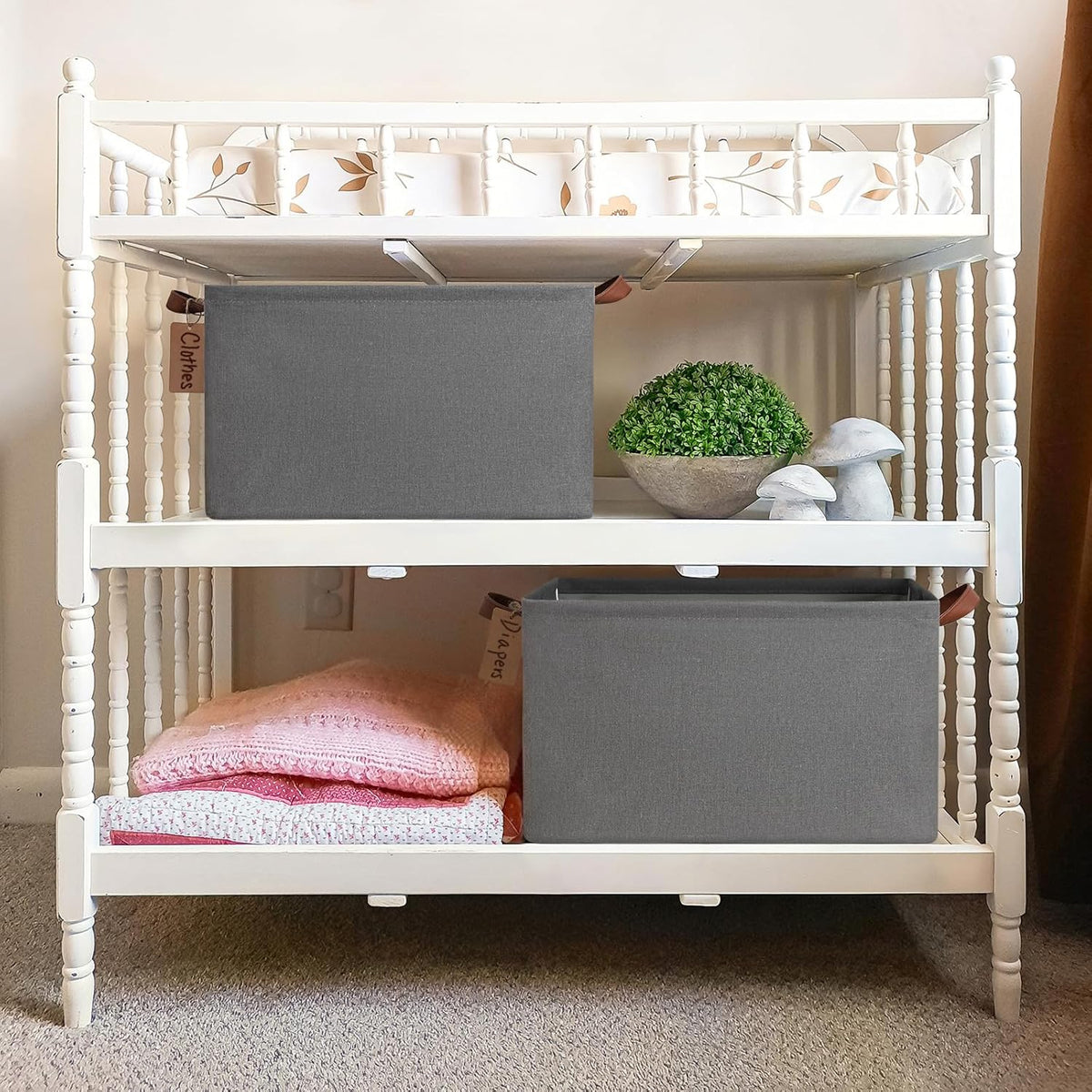 CHICVITA Large Storage Baskets for Shelves, Fabric Storage Bins with Metal Frame, Closet Organizers and Storage Boxes for Clothes Toy, Beige