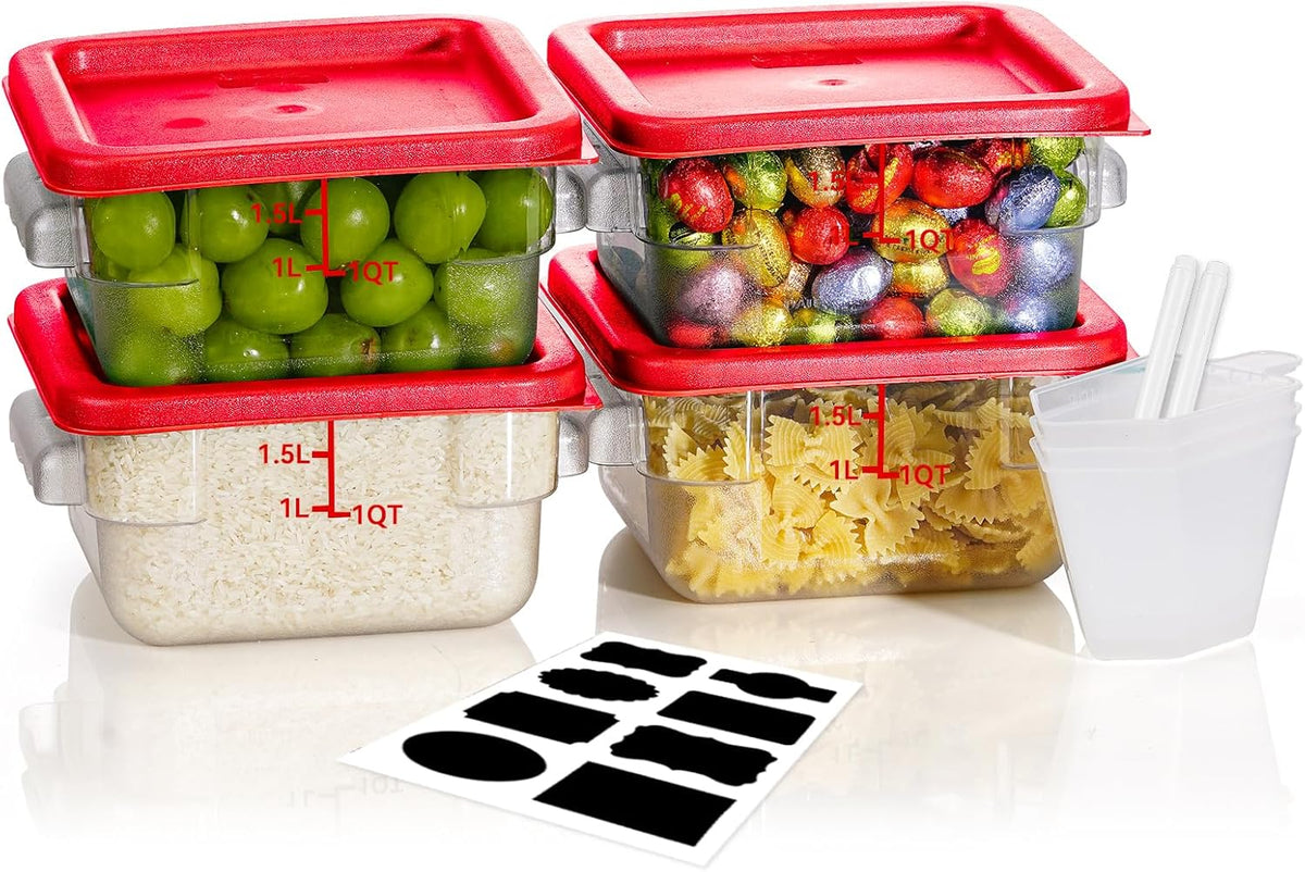 4QT NSF Food Storage Containers: 8 PCS [Food Grade][Hot&Cold Resistant] Commercial Clear Food Storage Containers with Lids for Restaurant Kitchen Proof Dough, Measuring Spoons Included(BPA FREE) - Colors B