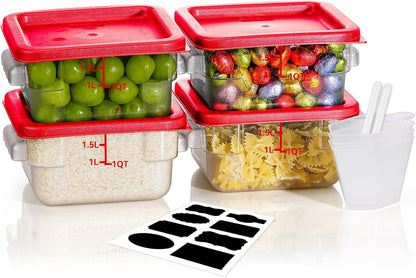 4QT NSF Food Storage Containers: 8 PCS [Food Grade][Hot&Cold Resistant] Commercial Clear Food Storage Containers with Lids for Restaurant Kitchen Proof Dough, Measuring Spoons Included(BPA FREE) - Colors B