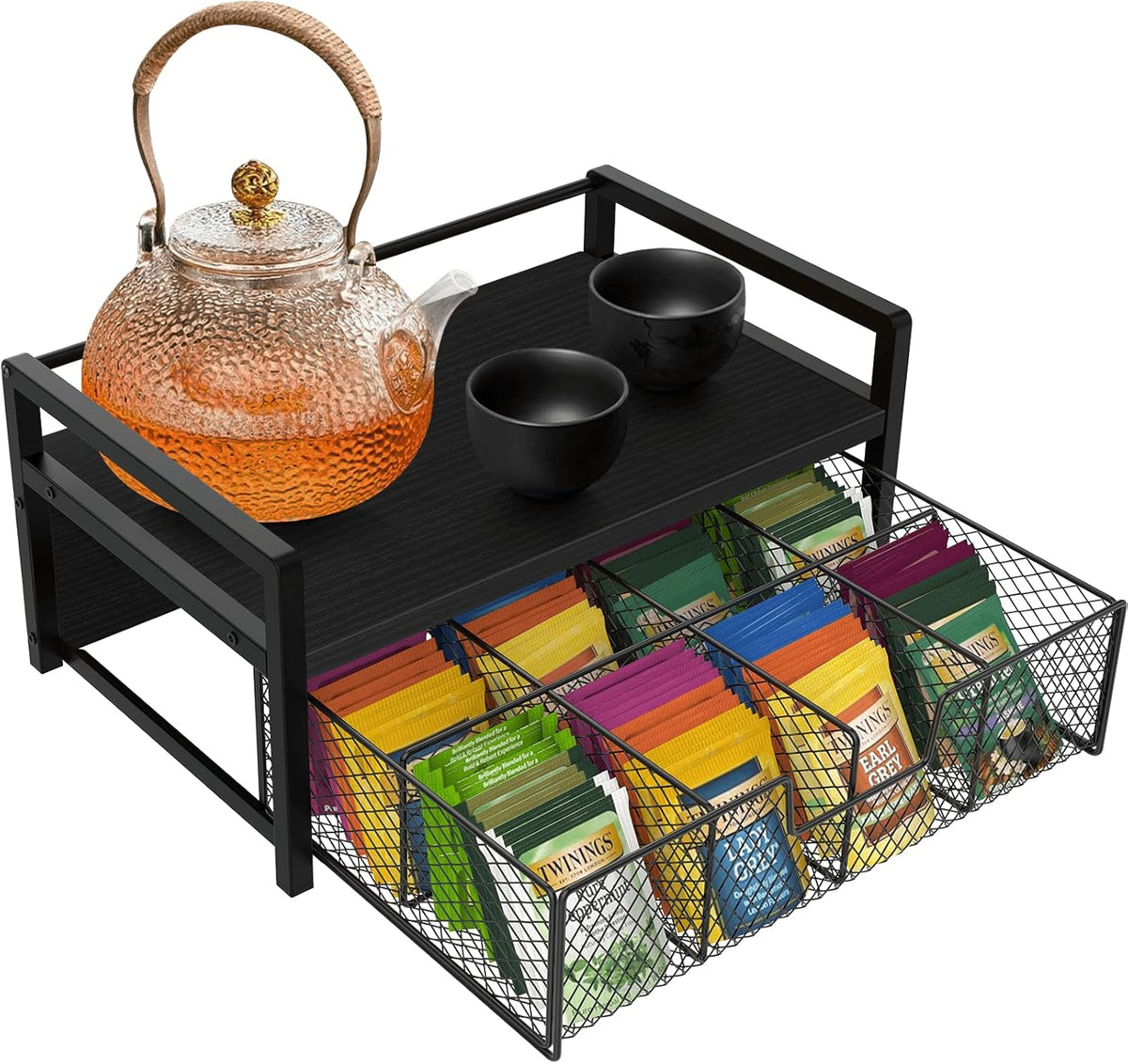 Homode Tea Bag Organizer, Wood Tea Organizers and Storage Chest, Teabag Holder with Storage Drawer,Tea Station Chest Display Container Box for Countertop Kitchen, Rustic Brown