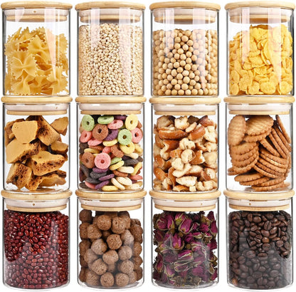 SHOWIN Glass Food Storage Jars Square 37oz, 4 Pack Glass Jars With Bamboo Lids, Kitchen Storage Containers For Spice, Candy, Cookie, Storage For Pantry Organizers
