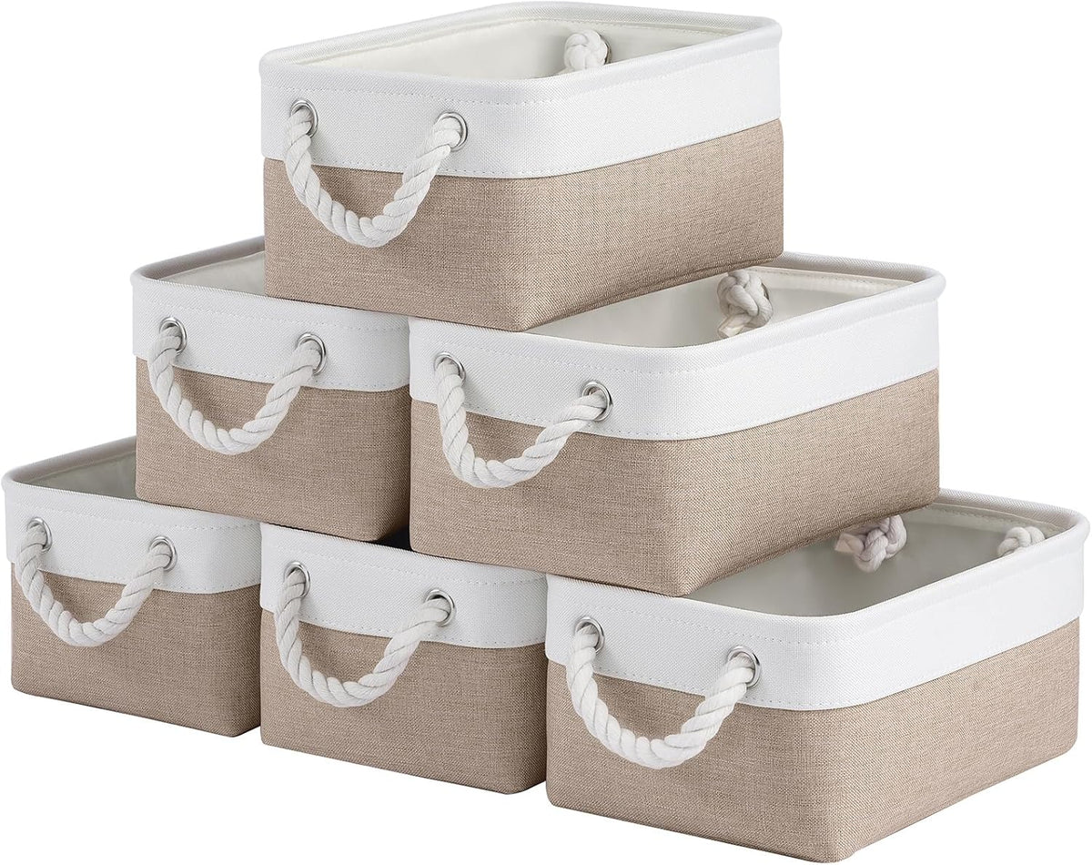 Large Storage Baskets- 15.7x11.8x8.26 inch Storage Bins for Shelves and Closet Organizing, Foldable Fabric Bin for Home Organization Clothes and Laundry (3-Pack, White&Khaki)