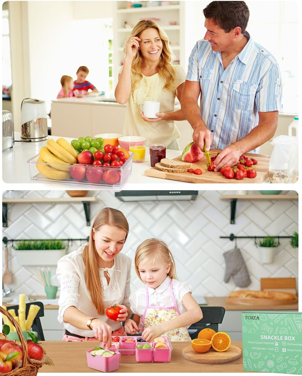 TCHZA Snackle Box Container, Dishwasher Safety - Divided Serving Tray with Lid and Handle, Charcuterie Board for Portable Snack Platters - Clear Organizer for Fruits Snacks,Perfect for Road Travel