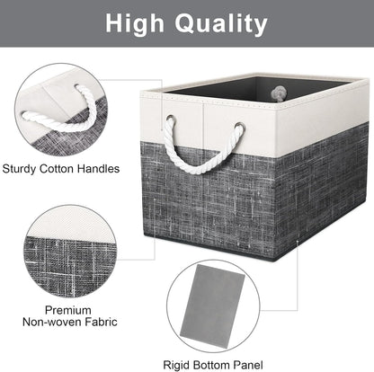 Fab totes Storage Bins, Foldable Storage Baskets for Organizing Toys, Books, Shelves, Closet, Large Storage Box with Rope Handles, Sturdy Organizer Bins, White & Grey