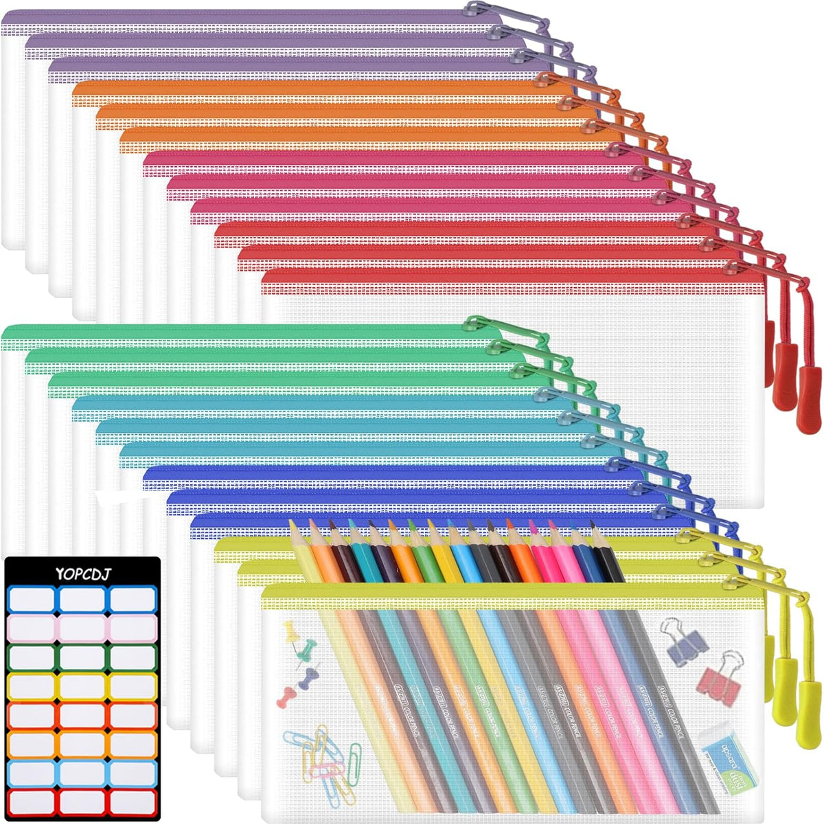 YOPCDJ 24pcs Mesh Zipper Pouch File Bags Puzzle Storage Bags, A3 17x12 Inches Large Reusable Zipper Pouches for Organizing Classroom Board Game Organization